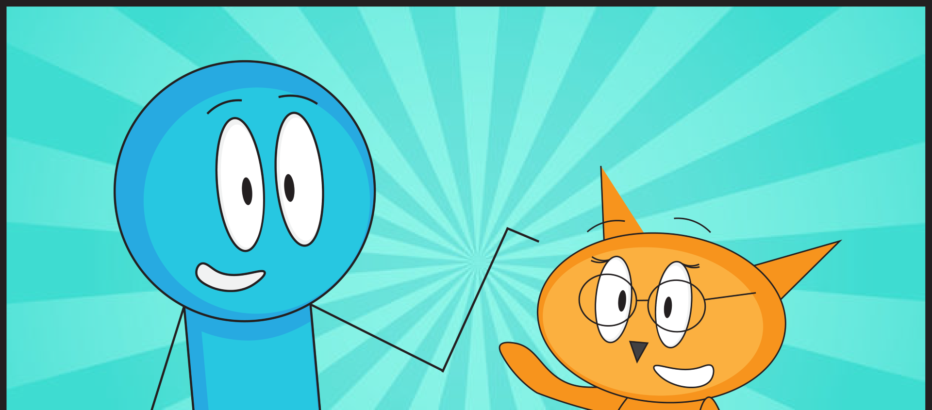 A blue character with an orange cat.